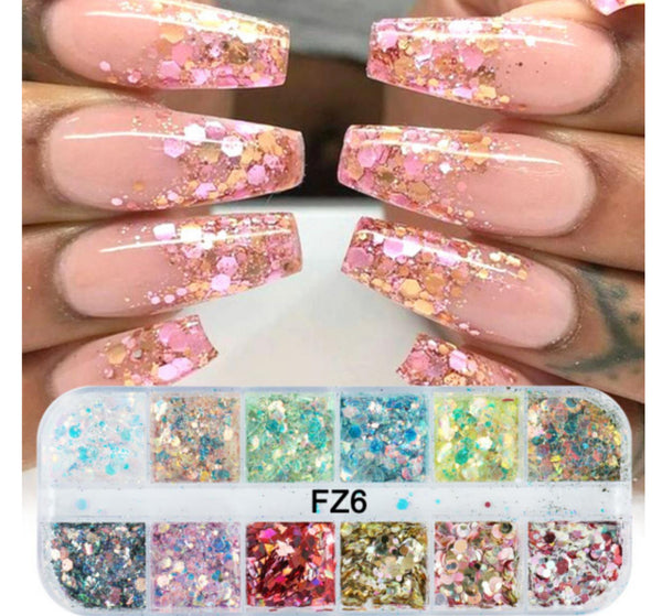 Nail Glitter - 12 Colors Styles