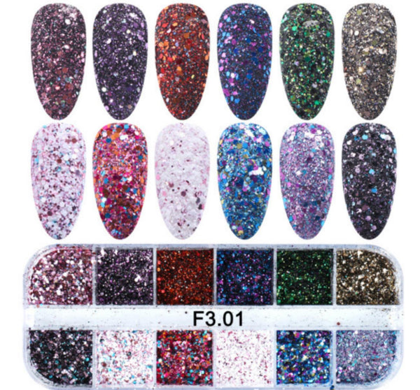 Nail Glitter - 12 Colors Styles (F3-01)