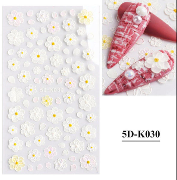 3D White & Pastel Flower Stickers - 5D-K030