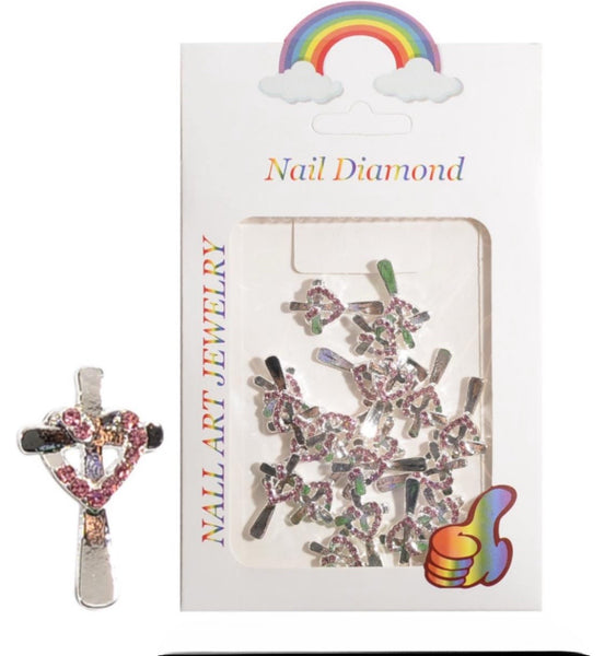 3D Cross & Pink Heart Charms Silver - 20pc