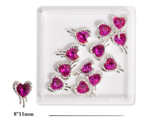 3D Dark Pink Heart Dripping Silver - 12pc