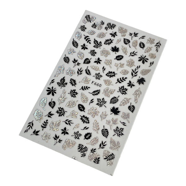 Black & Silver Autumn Leaves Stickers - F660