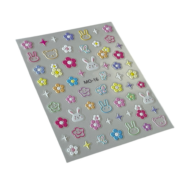 3D Bunnies & Flowers Sticker - MO-16