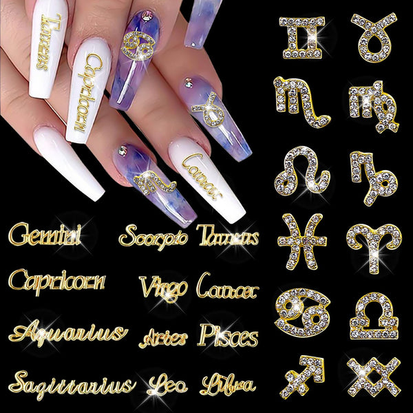 Zodiac Name & Sign Charm - Gold 24pc