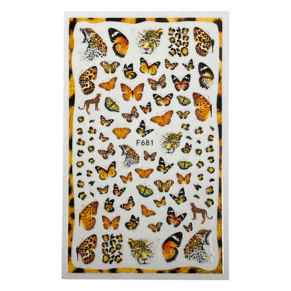 Nail Sticker - F681 Safari, Cheetah, Butterfly, Jaguar